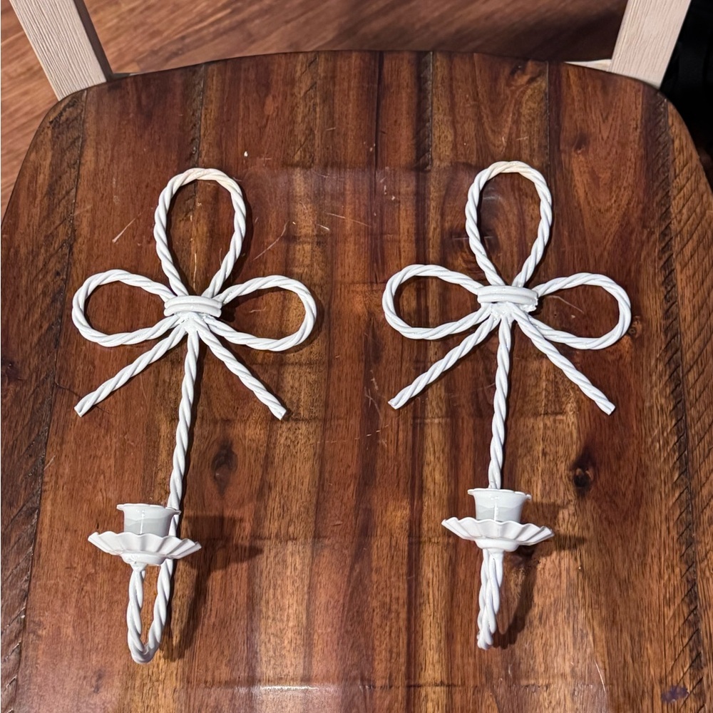 Vintage Wrought Iron Bow Wall Sconces – White Cottage Style – Set of 2